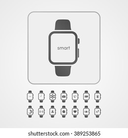 Smart watch with application icon on screen. Vector icon.