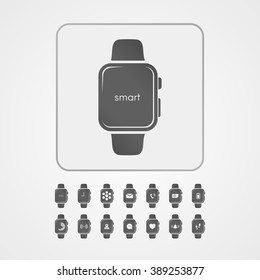 Smart watch with application icon on screen. Vector icon. 