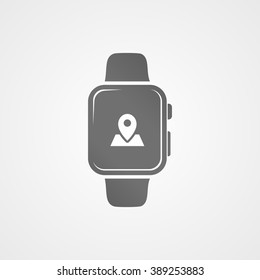 Smart watch with application icon on screen. Vector icon.