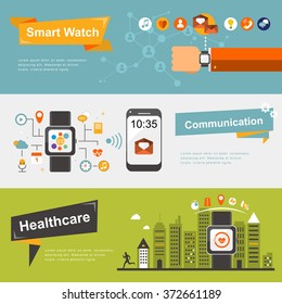 smart watch banners design in flat design