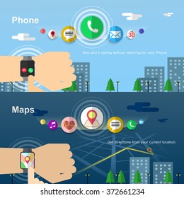 smart watch banners design in flat style