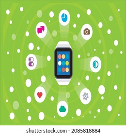 Smart watch, better manage all notifications, vector illustration