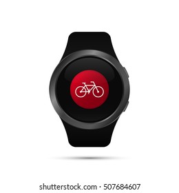 Smart watch with bicycle symbol. Vector isolated illustration.