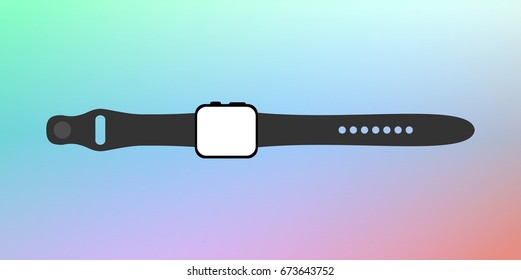 smart watch black color with blank touch screen isolated on gradient background. flat design vector illustration eps10