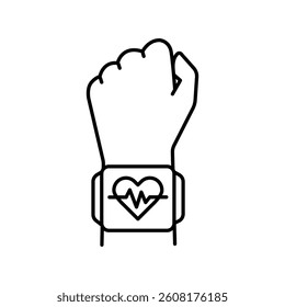 smart watch black line icon for digital and print projects.  Minimal clean icons for apps and websites. Modern simple icons for UI UX and branding