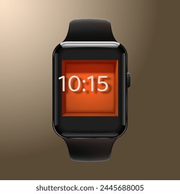 Smart watch with a black strap in a modern design style. Vector illustration.