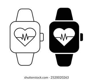 Smart watch black and white flat vector icon design. Smart watch symbol design and clip art with editable stroke