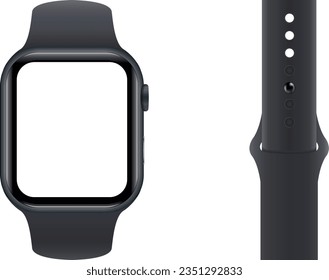 Smart watch with blank screen. Smart watch on transparent backgrount with transparent screen.  Steel frame. Sports strap watch. Vector illustration.  - Powered by Shutterstock - Get 15% off with code: PIKWIZARD15