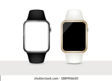 Smart watch with blank screen vector, Electronic device mockup