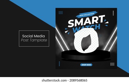 Smart Watch Brand Product Sale Social Media Square Post Banner Template Design For Discount Or Christmas Watch Sale Social Media Banner Post Design Template Sale Offer With Blue Color Background