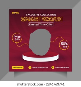 Smart watch brand product sale social media square post banner template design