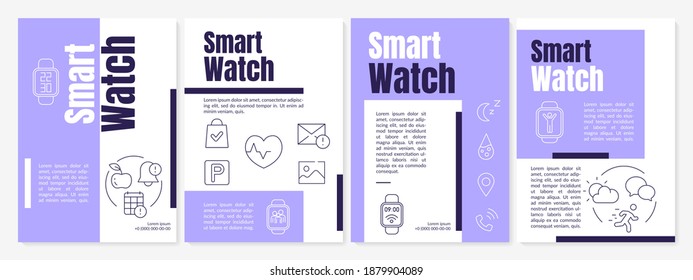 Smart watch brochure template. Smartwatch high technology. Flyer, booklet, leaflet print, cover design with linear icons. Vector layouts for magazines, annual reports, advertising posters