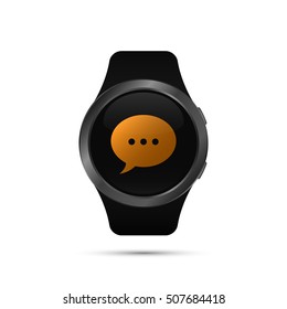 Smart watch with bubble speech symbol. Vector isolated illustration.