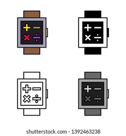 Smart Watch Calculator Icon in Different Color and Style
