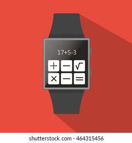Smart watch with calculator icon, flat concept with long shadow.Cartoon style. Vector illustration.