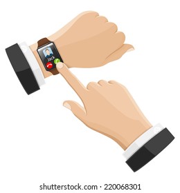Smart Watch with Call on Screen. Vector isolated on white background.