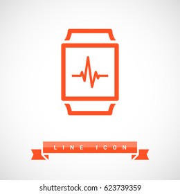 Smart watch cardiogram line vector icon