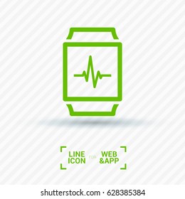 Smart watch cardiogram line vector icon