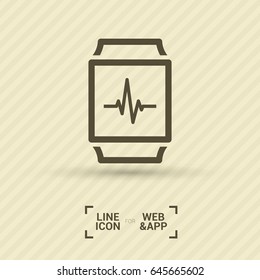 Smart watch cardiogram line vector icon