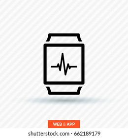 Smart watch cardiogram line vector icon