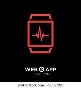 Smart watch cardiogram line vector icon