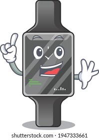 Smart watch caricature design style with one finger pose. Vector illustration