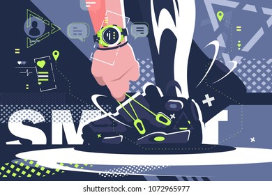 Smart watch for chatting and communication. Sports accessories for fitness. Vector illustration