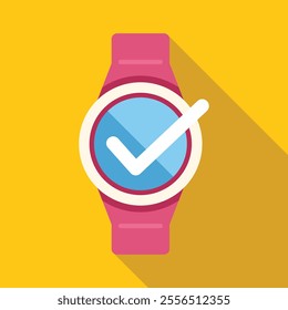 Smart watch with check mark icon on screen indicating successful completion of task