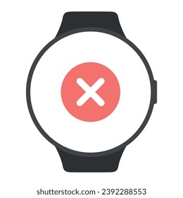 Círculo de reloj inteligente con botón rojo de cancelación. Vector