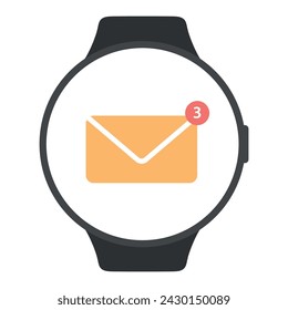 Smart watch circle screen with email notification icon. Vector illustration
