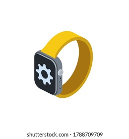 Smart watch cog optimization. Vector 3d isometric, color web icons set, new flat style. Creative illustration, idea for infographics.