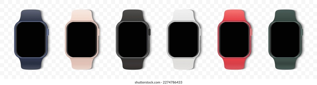 Smart watch collection with blank screen on a transparent background