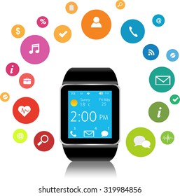 Smart watch with colorful Application Icons sharing