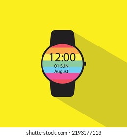 Smart Watch coloure Vector Icon Isolated On Transparent Background. with yellow background