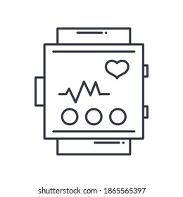 Intelligente Uhrenkonzeptionssymbol, lineare einzelne Illustration, dünne Linie, Webdesign-Zeichen, Umrisssymbol mit bearbeitbarem Strich auf weißem Hintergrund.