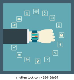 Smart watch concept with icons in modern flat design. Eps10 vector illustration