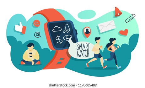Smart watch concept. Idea of modern technology and wearable device. Flat vector illustration