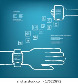 Smart watch concept illustration infographics with applications icons. Eps10 vector illustration