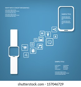 Smart watch concept vector illustration on blue background suitable for presentations or infographics