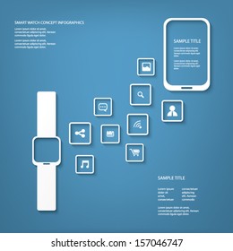 Smart watch concept vector illustration on blue background suitable for presentations or infographics