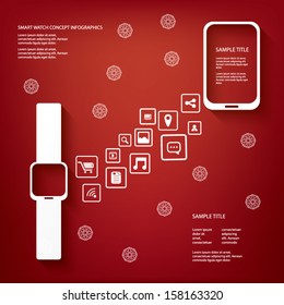 Smart watch concept vector illustration with various applications icons suitable for presentations, infographics, promotion, advertising, etc.