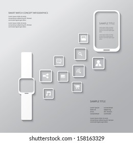 Smart watch concept vector illustration with various applications icons suitable for presentations, infographics, promotion, advertising, etc.