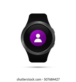 Smart watch with contact user symbol. Vector isolated illustration.