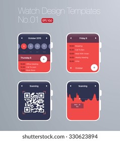 Smart Watch Design Templates - Red Background - EPS 10