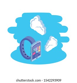 smart watch device with cloud information vector illustration design