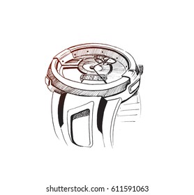 Smart watch device display, Hand Drawn Sketch Vector illustration.