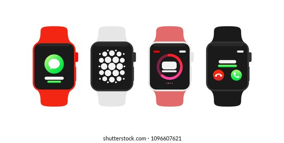 Smart Watch with Different Apps on Screen. Vector illustration.