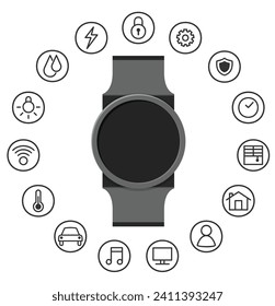 Smart watch. Different styles, colorful,
smart watch icon. Vector icon.Wireless
Smart Watch isolated on white
background.smart band fitness tracker
hand path isolated on white. Silhouette