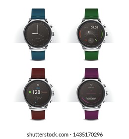 Smart Watch with Digital Display Set Vector Illustration