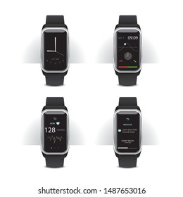 Smart Watch with Digital Display Set Vector Illustration
